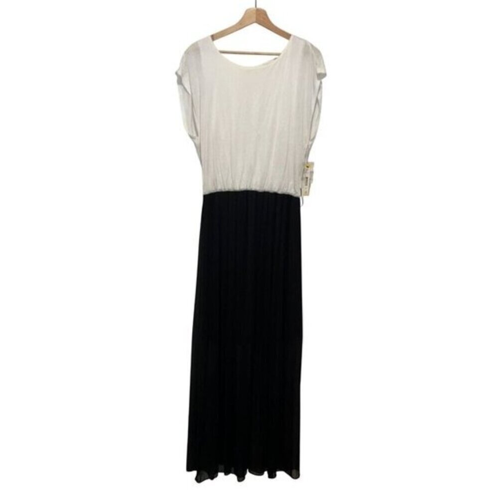 NWT ALICE + OLIVIA Black & White Colorblock Maxi Dress With Open Back Detail Lar